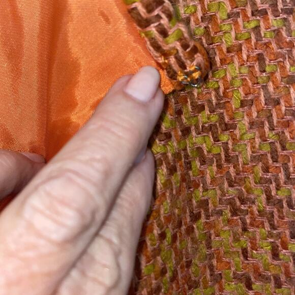 British Khaki Orange Purple Lime Tweed Lined Knee Length Pencil Skirt Size 12 - Picture 6 of 13